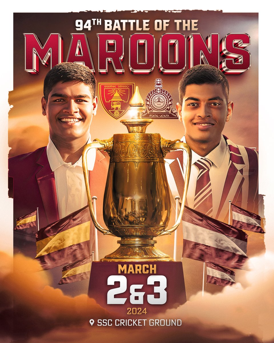 Cheer_Maroons's tweet photo. The colossal showdown that echoes with pride and passion, "𝐓𝐡𝐞 𝐁𝐢𝐠 𝐌𝐚𝐭𝐜𝐡" the 94th battle of the Maroons is ready to unfold! 📷📷

#BOM #BattleOfTheMaroons #Ananda #Nalanda #මේකතමයිබිග්මැච්එක #TheBigMatch #GetReady #schoolcricket https://t.co/DiyXpG1yO6