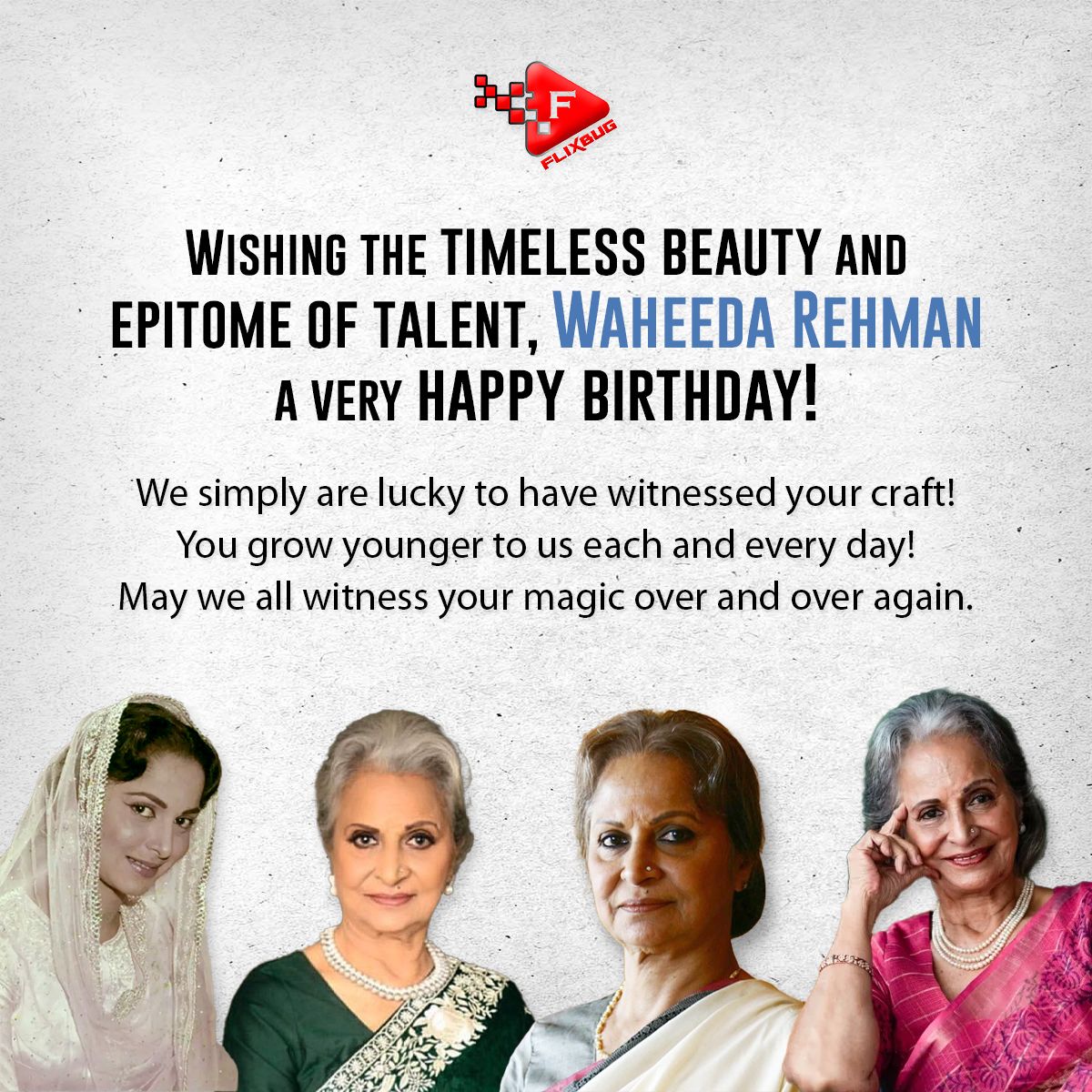 Flixbug wishes a grand birthday to the actress Waheeda Rehman! 

#WaheedaRehman #waheedarehmanbirthday #waheedarehmanfilms #waheedarehmanmovies #indianactress #indianfilmindustry #indianfilmstars #goldeneraofbollywood #retrofilm #Flixbug #Flixbugott