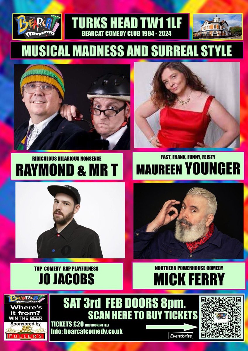 It’s showtime TONIGHT! Celebrate the end of Dry January with copious Laughter and as much beer as you wish! @raymondtimpkins head up a fabulous night of Comedy with @MickFerry @maureenyounger & @jesterjacobs Tickets (available) bearcatcomedy.co.uk Thank you 🐻🐱❤️