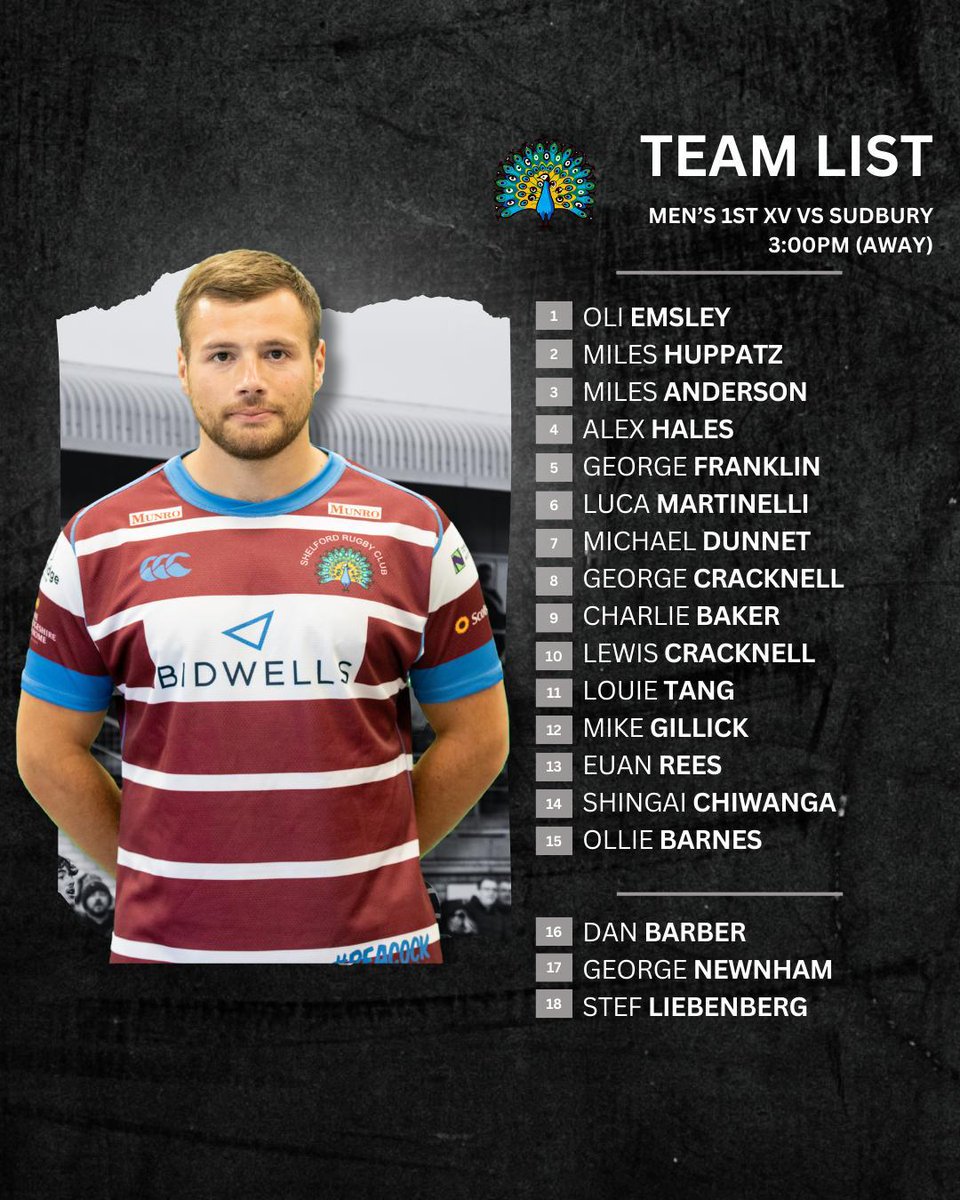 ShelfordRugby's tweet photo. Game Day 🦚⚡️

Here are your men’s team lists for todays fixtures 🏉

1st XV Sudbury RFC (A)
2nd XV Southwold RFC (H)
3rd XV Sudbury II (A) 

#rugby #gameday #rugbyunion #rugbyplayer #cambridge #england #peacockfamily https://t.co/qVJODsW55k
