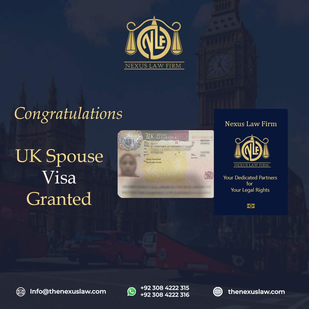 🎉 Celebrating UK Spouse Visa Granted! 🇬🇧

Heartfelt congratulations to client on this achievement. We proud to be part of your success story.
thenexuslaw.com 📞 +92 308 4222 315 | +92 308 4222 316 📧 info@thenexuslaw.com
#SpouseVisaSuccess #NexusLawFirm #Congratulations
