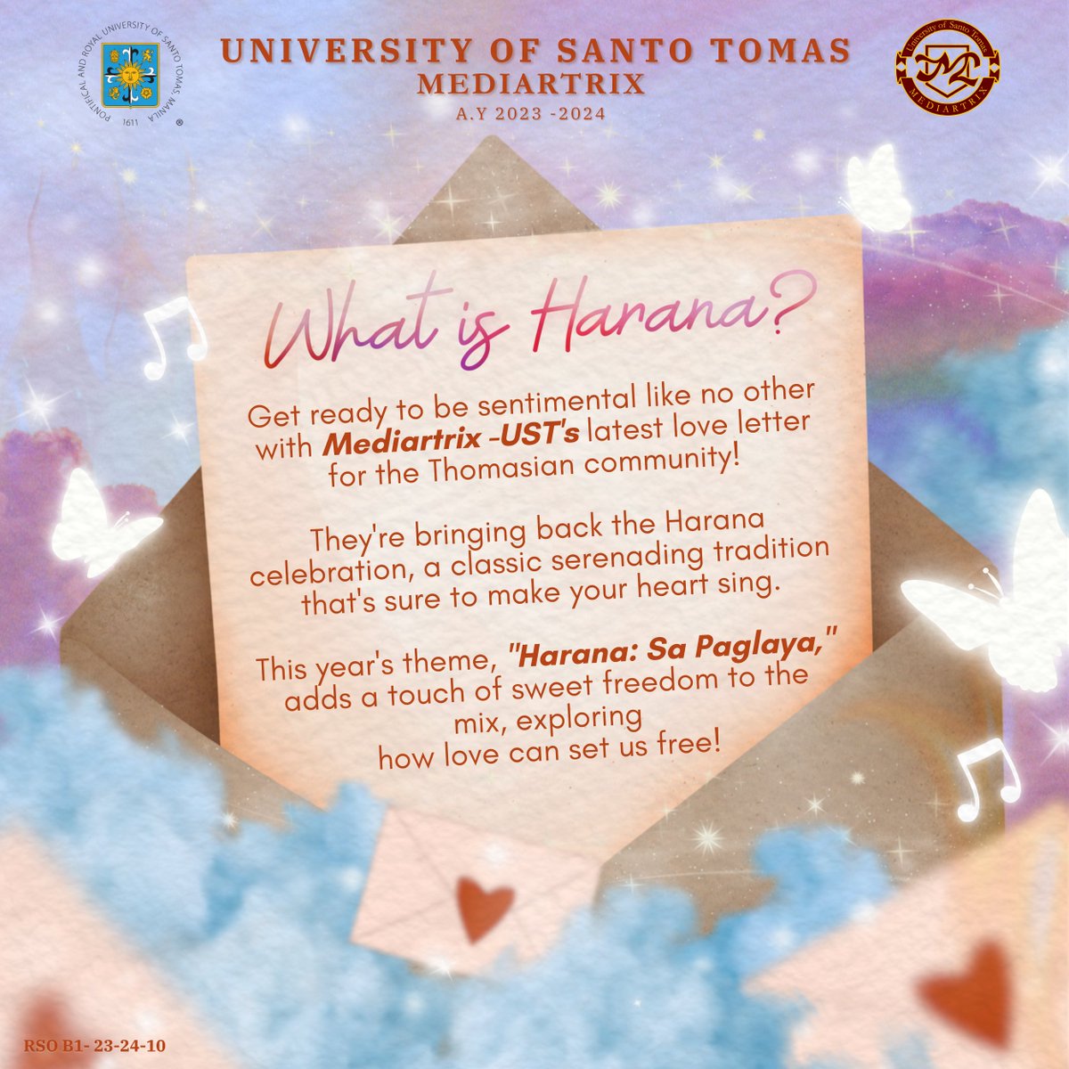 mediartrixust's tweet photo. Wanna know Mediartrix's latest love letter for the Thomasian Community? Wait no further ‘coz our traditional serenading event is back this 2024! 💌

With touch of warmth ❤️‍🔥 and liberating spirit, we can’t wait to fill your month with lots of surprises this Valentine's season! https://t.co/UlTKnOJOME