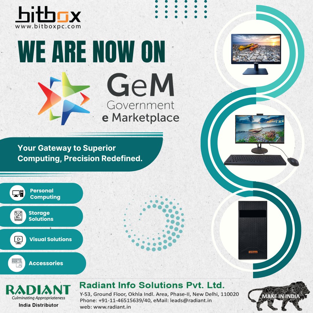 Radiant_in's tweet image. We are now on GeM !
Your Gateway to Superior Computing, Precision Redefined.
Learn more: radiant.in/bitbox-dealer-…
.
.
.
#BitBox #PersonalComputing #PC #Technology #AIO #Monitor #SSD #NVMe #Storage #DesktopPC #Monitors #Laptops #ComputerAccessories