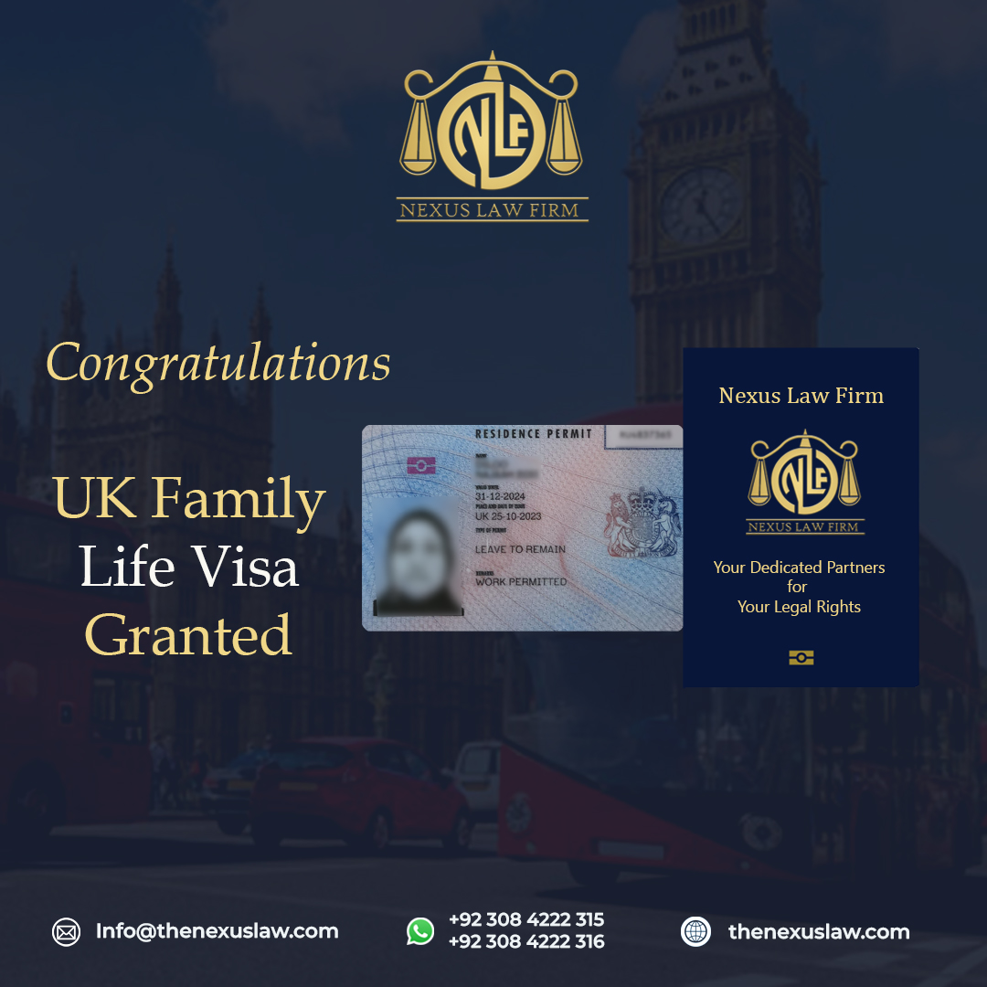 🎉 Congratulations to our client on obtaining the UK Family Life Visa! 🇬🇧

We take pride in being part of your success story. Subscribe! 📌 thenexuslaw.com 📞 +92 308 4222 315 | +92 308 4222 316 📧 info@thenexuslaw.com
#NexusLawFirm #UKVisaSuccess