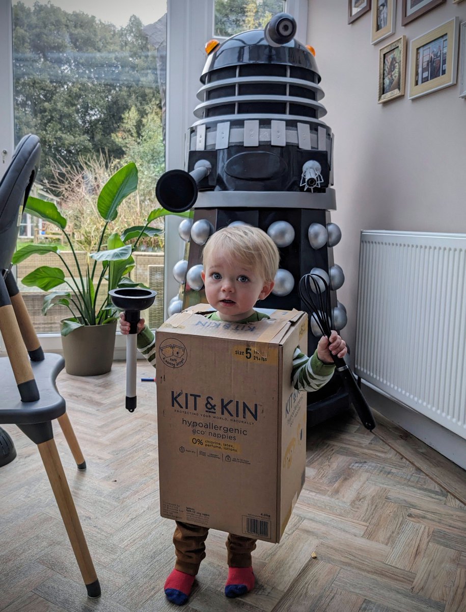 Young Ellis and Colin the House Dalek trying to save the planet for once - one nappy at a time. @KitandKinUK @EmmaBunton #DoctorWho