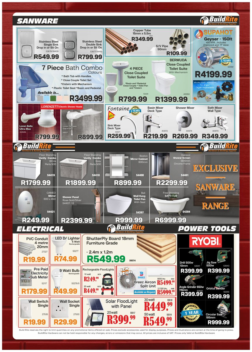 BuildriteH's tweet photo. Mthatha February Price Cuts... Build Rite Hardware has these amazing deals, it's your last chance so don't miss out! π
#Mthatha #umtata #kwazulunatal #buildrite #buildritehardware #hardware #hardwarestore #affordable #dream https://t.co/dWB1DLxNQ9