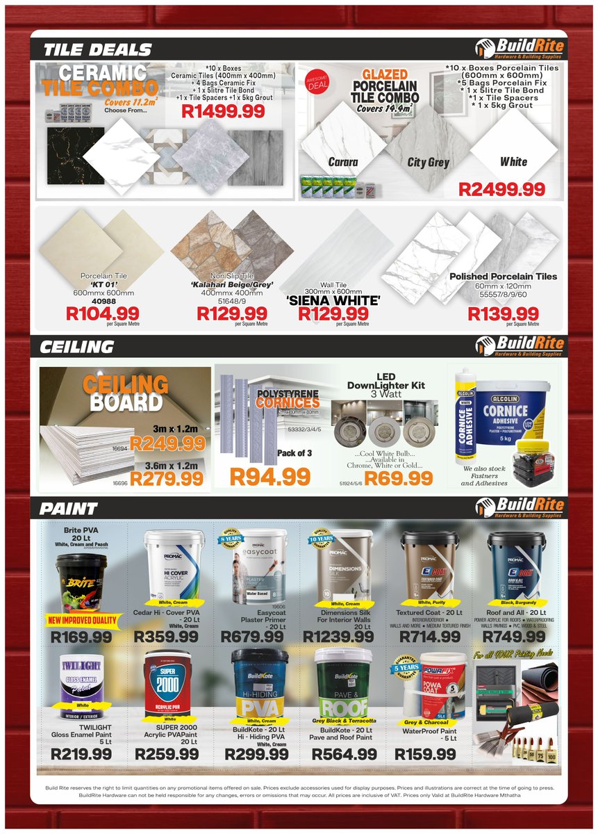 BuildriteH's tweet photo. Mthatha February Price Cuts... Build Rite Hardware has these amazing deals, it's your last chance so don't miss out! π
#Mthatha #umtata #kwazulunatal #buildrite #buildritehardware #hardware #hardwarestore #affordable #dream https://t.co/dWB1DLxNQ9