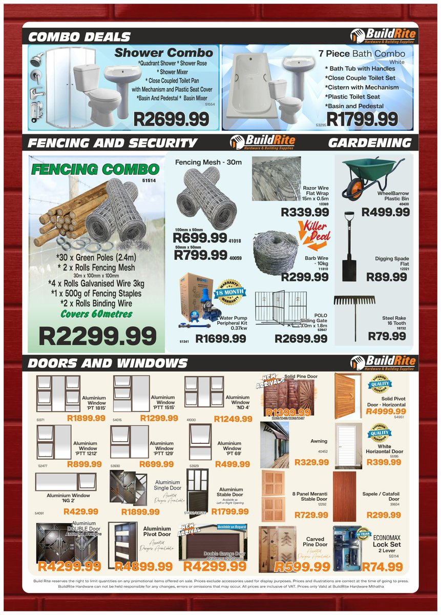 BuildriteH's tweet photo. Mthatha February Price Cuts... Build Rite Hardware has these amazing deals, it's your last chance so don't miss out! π
#Mthatha #umtata #kwazulunatal #buildrite #buildritehardware #hardware #hardwarestore #affordable #dream https://t.co/dWB1DLxNQ9