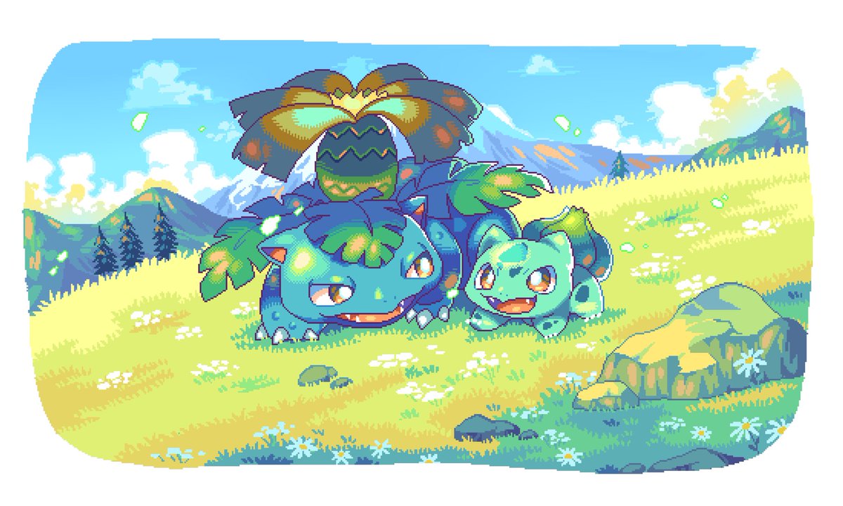 #PixelArt #ドット絵 #ポケモンイラスト #pokemon 💚🌼💚🌼💚