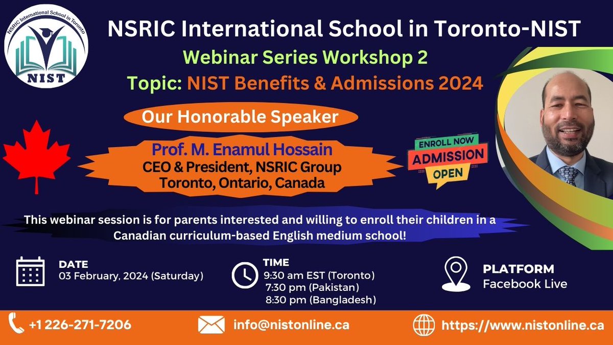 nist_canada's tweet photo. Webinar Series Workshop 2: NIST Benefits &amp; Admissions 2024
Our Webinar Series will start on 3 February at 9:30 am (EST) and 8:30 pm (BDT). You can join this live and ask any questions through comments on the Facebook page.
Facebook Page Link: https://t.co/zYZ4VR6Ueh https://t.co/aJfOFVaTTV