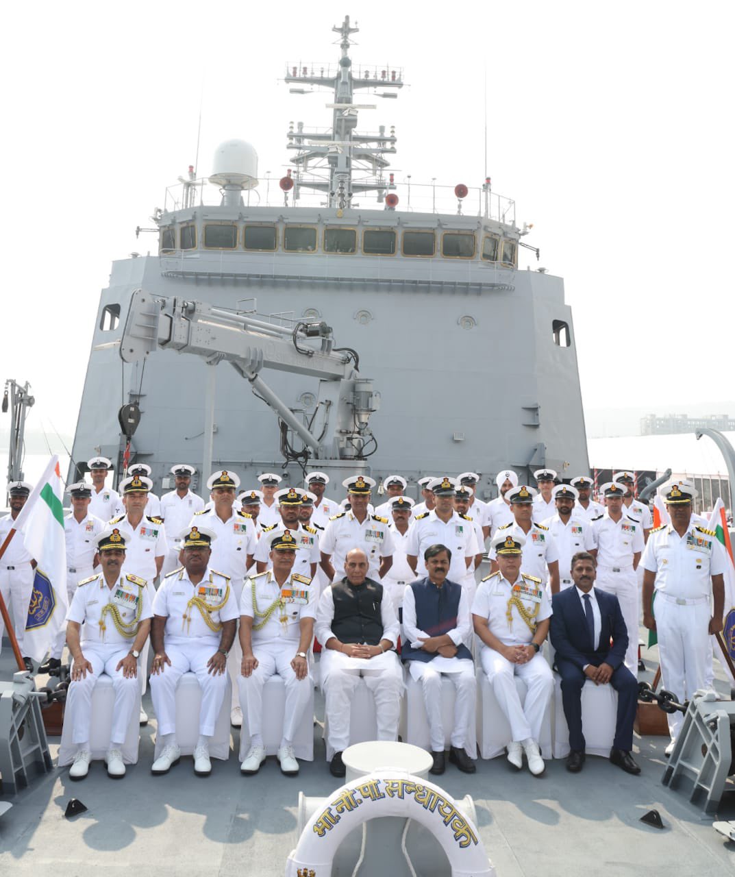 Raksha Mantri, and Admiral R Hari on INS Sandhayak