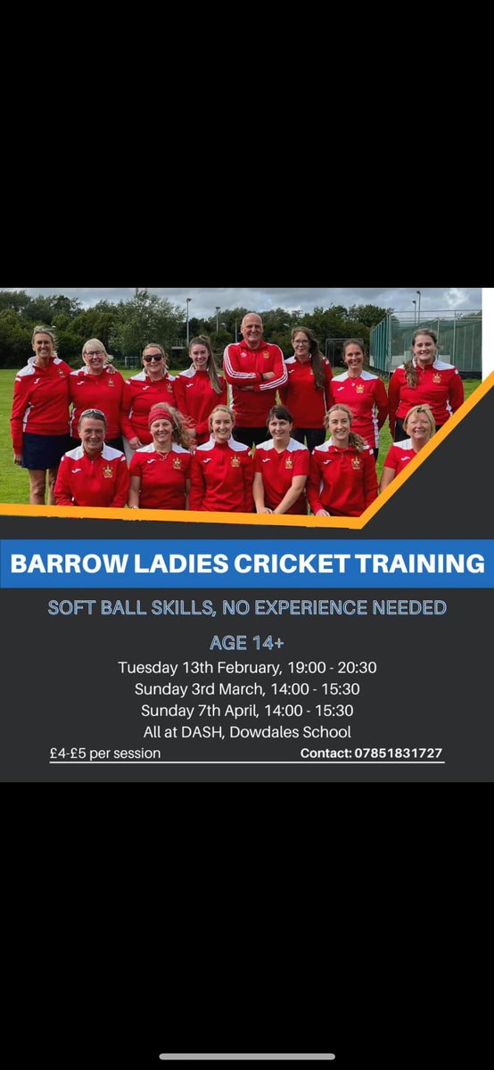 BarrowCricket's tweet photo. Our ladies soft ball cricket training starts this month! And we're looking for new players 🏏 Why not come and give it a try... All details below https://t.co/fiwnnrXoeC