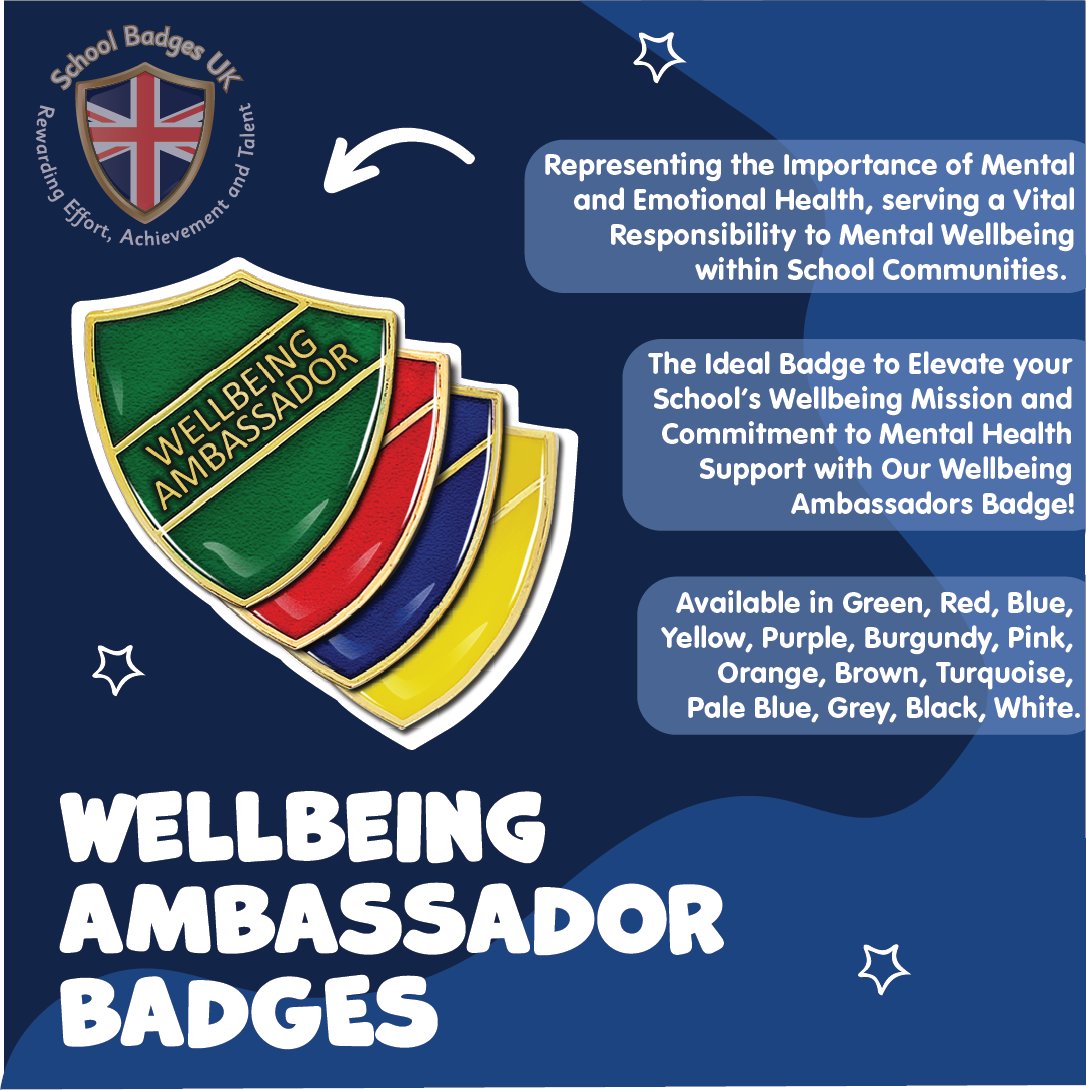 SchoolBadgesUK's tweet image. Embracing the importance of Wellbeing Ambassadors Badges ready for Mental Health Week on February 5th 2024! 🌟 Let's raise awareness, break the stigma, and show our support. Together, we can make a positive impact! 🌟⁠
⁠
#SchoolBadges #MentalHealthWeek #WellbeingAmbassadors