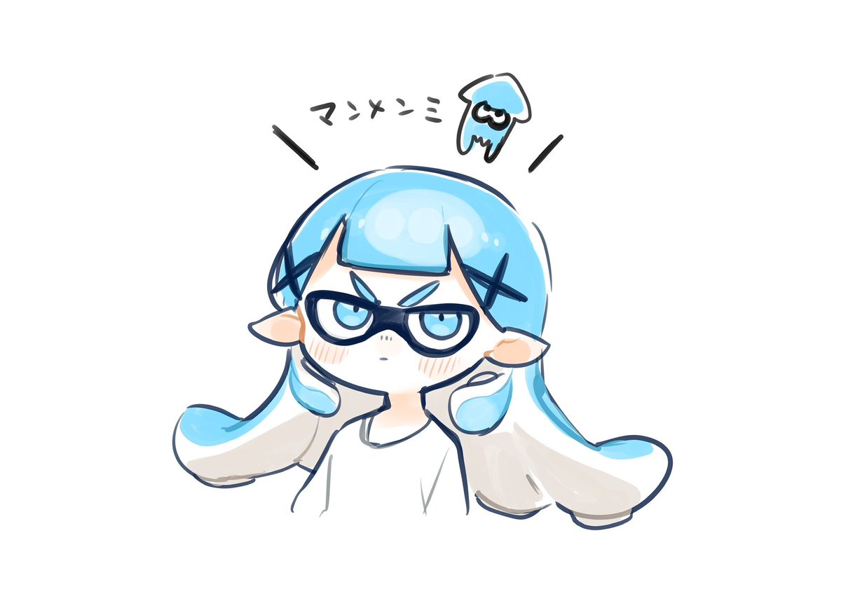 inkling ,inkling girl ,inkling player character 1girl tentacle hair blue hair white background blue eyes simple background pointy ears  illustration images