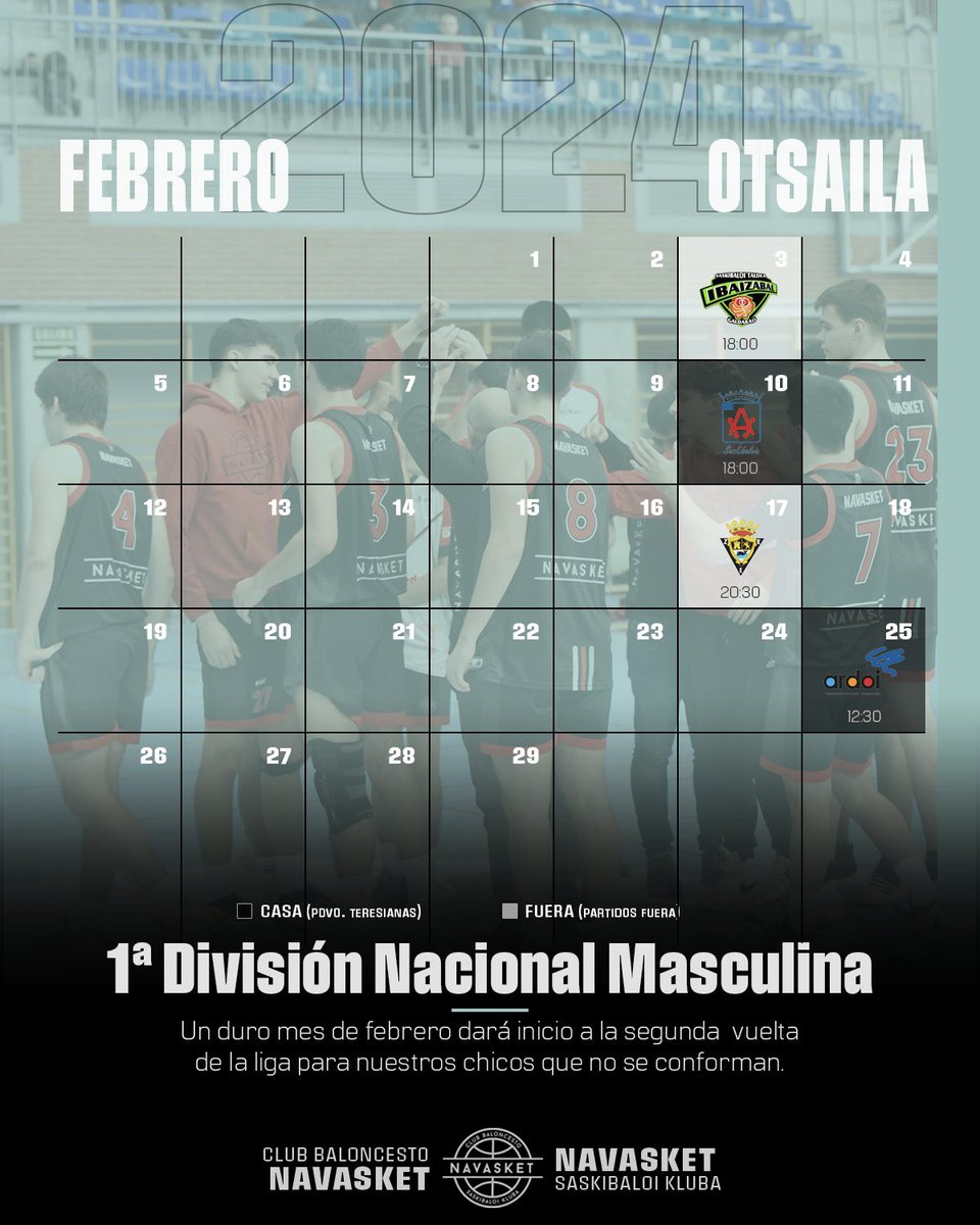 Navasket's tweet photo. 🛡️⚔️ 𝐅𝐄𝐁𝐑𝐄𝐑𝐎 𝐞𝐧 𝐂𝐀𝐒𝐀 ⚔️🛡️
Nuestros dos equipos de categoría nacional jugarán 3 partidos en casa, pero serán auténticos PAR-TI-DA-ZOS.

¡¡No te los pierdas y ven a animar!!💪🏻🏀

🗃️ P.D: publicación para guardar.

#NVT #Navasket #1aMASC #2aFEM https://t.co/tJKMyubbJH