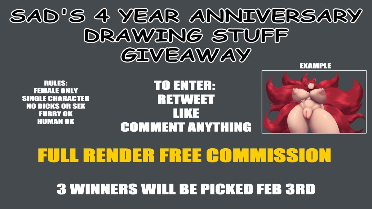 SNAARTs's tweet photo. To celebrate my 4th year anniversary of when i started art, im doing a giveaway of 3 free full renders!

check below for rules and how to enter! https://t.co/TgqwUaPm2d