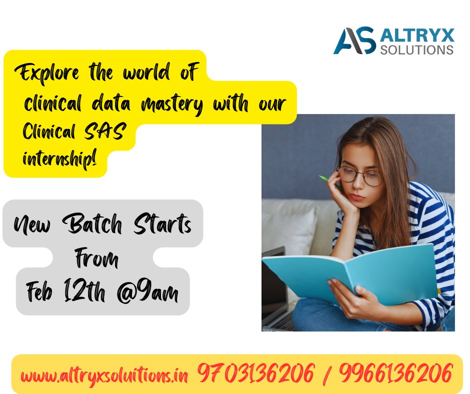 Unlock the doors to your bright future with Altryx Solutions, the premier choice for Clinical SAS training in Hyderabad.
visit : altryxsolutions.in
#bestclinicalsastraining, #clinicalsastraining, #onlinesastraining, #onlineclinicalsastraining,  #bestsastraininginhyderabad,