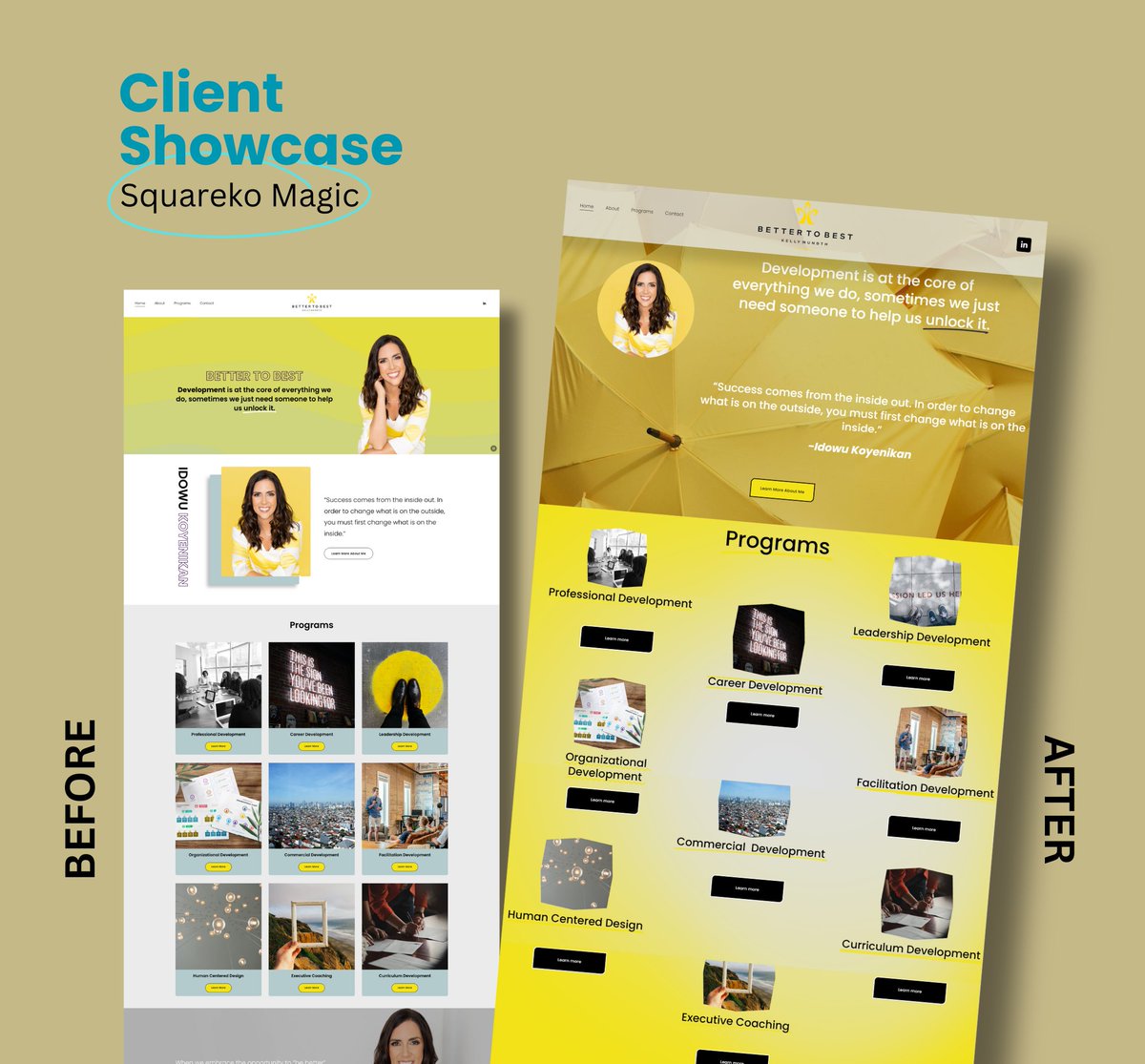 SquarekoHQ's tweet image. Check out the amazing makeover of our client&apos;s website! Our team put in a lot of effort to make it look and work like magic. Now, it&apos;s not just good-looking but also easy to use.
#Squarespace #WebsiteDesignerInUsa #SquarespaceExpert #SquarekoMagic #workwithsquareko #BeforeAfter