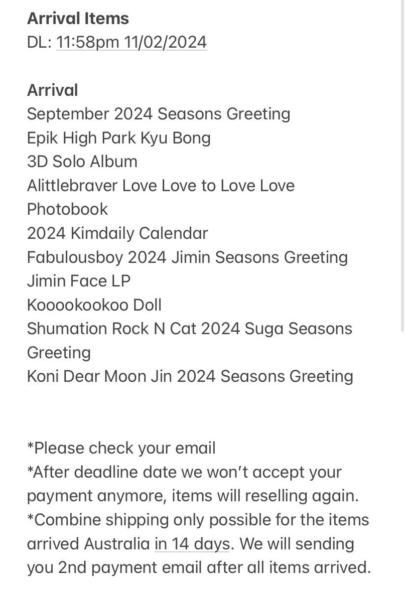 ACB_Noncrunchy's tweet photo. 【Shipment Updates 】📦
DL: 11:58pm 11/02/2024

📍Please check your email 
📍We only keep your items in 7 days 
📍If you didn’t received your email from us, please DM as soon as possible

Any questions please DM @ACB_Noncrunchy or @acrunchybakery_ https://t.co/OryOE5HQYX