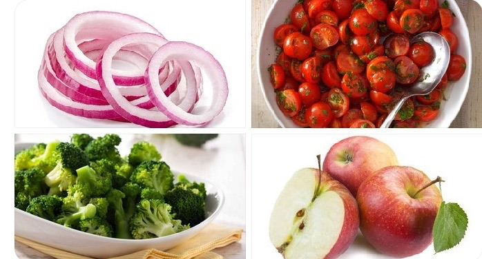People who have allergies and asthma should eat more red onions, red apples, cherry tomatoes, red grapes, broccoli and blueberries These foods are high in an antioxidant called quercetin that helps to keep the immune system calm. Add them to smoothies especially for children.