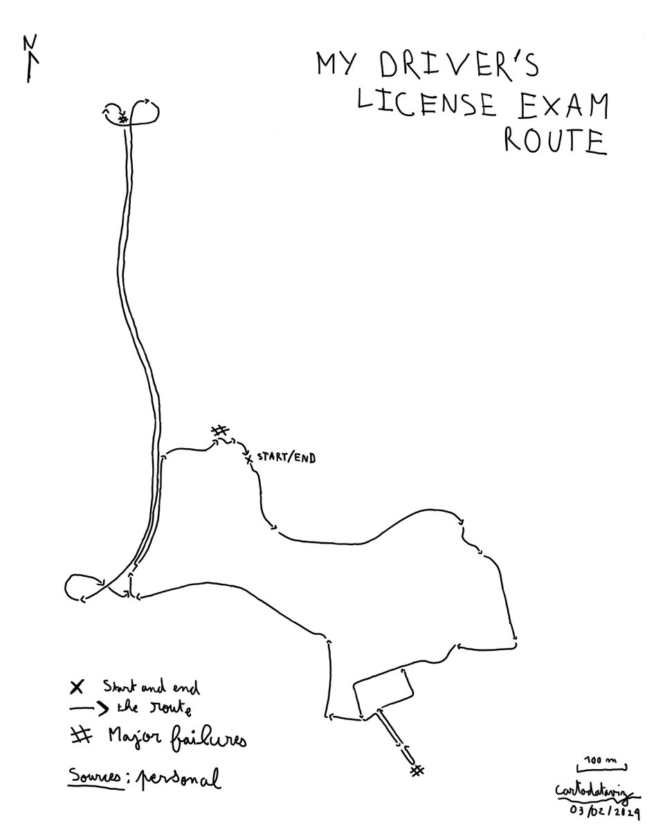 cartodataviz's tweet image. #mapfailbruarychallenge I&apos;d completely forgotten about this challenge! Recently, however, I took my driving test (which, of course, I failed). 
What an excellent subject for the first 3 categories ! (Non-mapping software; In a hurry; Checklist of my cartographie teacher)