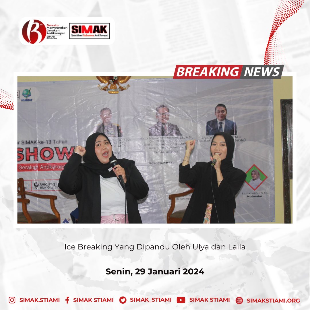 SIMAK_STIAMI's tweet photo. Spesialisasi Mahasiswa Antikorupsi
  
Melakukan Ice Breaking Dalam Acara Talkshow Hari Lahir SIMAK Ke-13 Yang Dipandu Oleh Layla dan ullya

#harlahsimak13
#simakstiami
#integritytofightcorruption
#institutstiami https://t.co/51morRdRGU