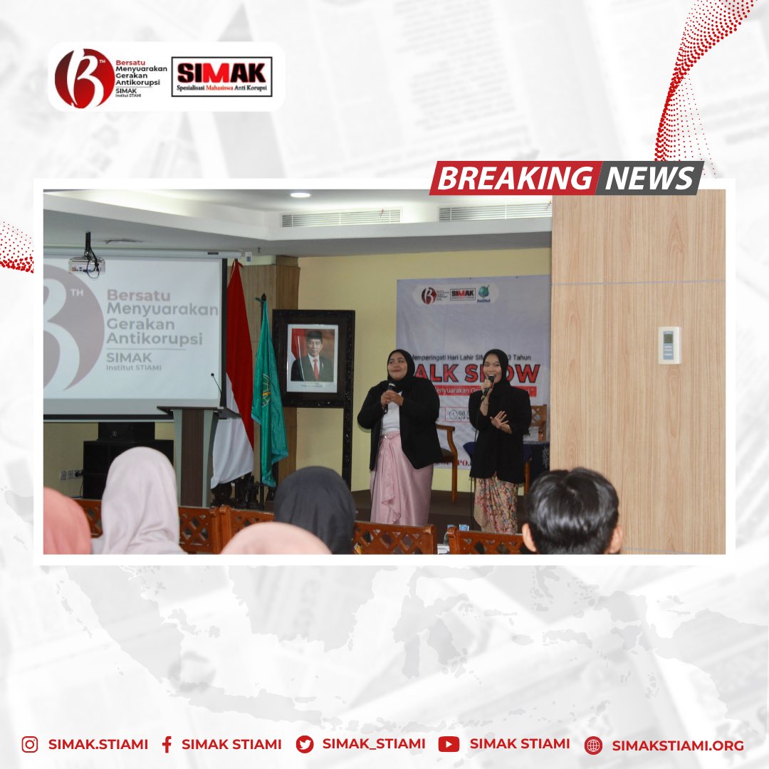 SIMAK_STIAMI's tweet photo. Spesialisasi Mahasiswa Antikorupsi
  
Melakukan Ice Breaking Dalam Acara Talkshow Hari Lahir SIMAK Ke-13 Yang Dipandu Oleh Layla dan ullya

#harlahsimak13
#simakstiami
#integritytofightcorruption
#institutstiami https://t.co/51morRdRGU