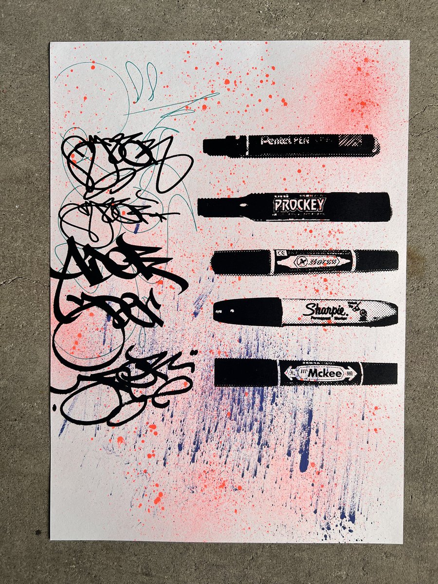 New print Flick of the Wrist “ An exclusive hand pulled screenprint each is a 1/1 hand embellished  with spray paint and @_hubiksupply dripper ink on 200 GSM paper robader.com/shop/p/kaht9y1…