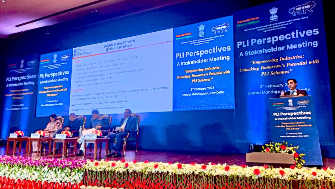 PLI Perspectives: A stakeholder Meeting on 'Empowering Industries: Unlocking Tomorrow's Potential with #PLI Schemes' held at Bharat Mandappam highlighted Electronics PLI Scheme's insights and achievements. @DPIITGoI @_DigitalIndia @GoI_MeitY