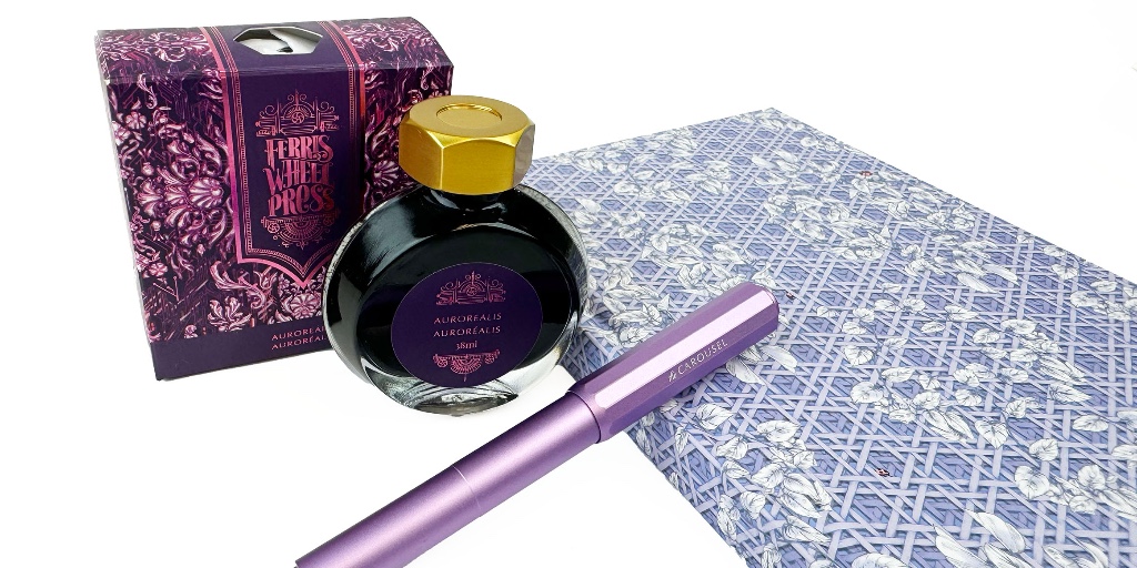 PenChalet's tweet photo. The Ferris Wheel Press 2024 Limited Edition Aurorealis fountain pen ink embraces the future of fantasy and turns dreams into masterpieces with an ink created with the help of AI. Isn't that insane?!🤯 Come check it out: https://t.co/S92JAAXCrB @FWPStationery #FWPInk #Aurorealis https://t.co/vu3XqWtdvK