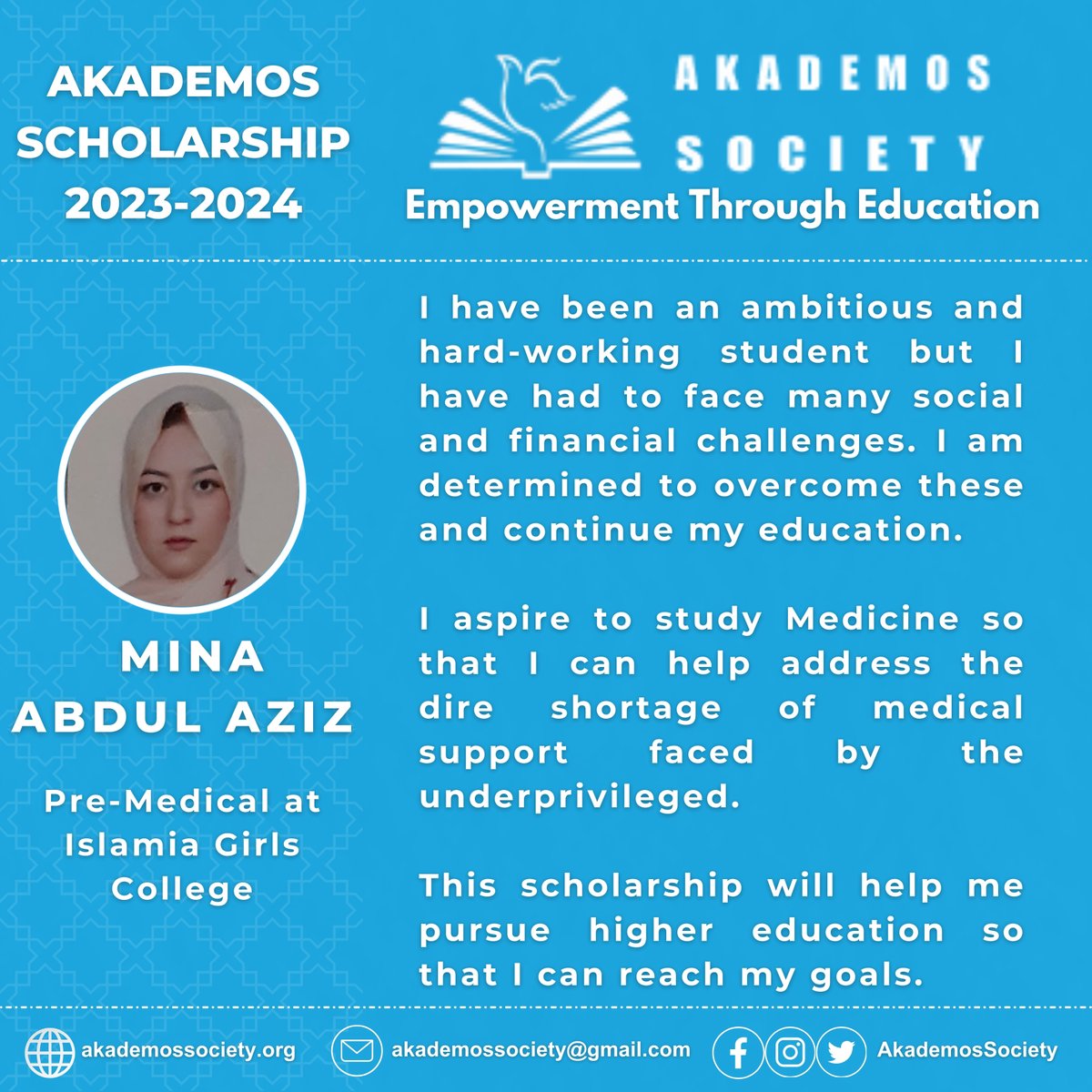 Mina Abdul Aziz | One of the 17 Akademos Scholars for the academic year 2023-2024.