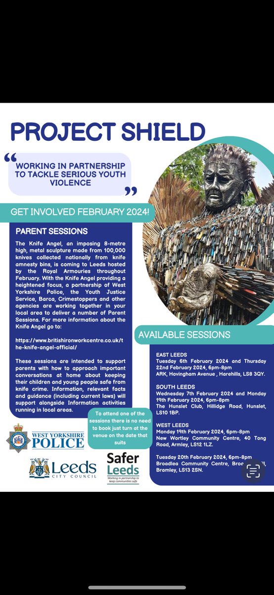 WYP_PCSOLouise's tweet image. Parent sessions are running throughout Leeds to help and support all parents out there who just need some advice about how to talk to about knife crime and if it is something that affects your family. It’s a free session with lots advice No judgement just advice and a chat