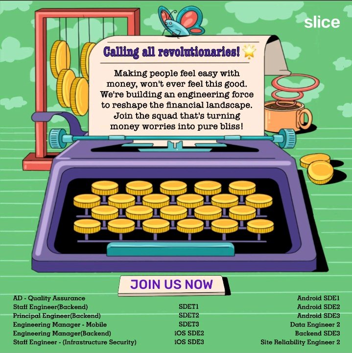 @sliceit_ actively hiring and have close to 30 positions open in the Technology team! 

Application details in the thread! 

HiringNow #Resilience #OpportunityInAdversity #HiringNow #engineeringjobs #engineering #technologyrecruitment #technology #developercommunity #sdet