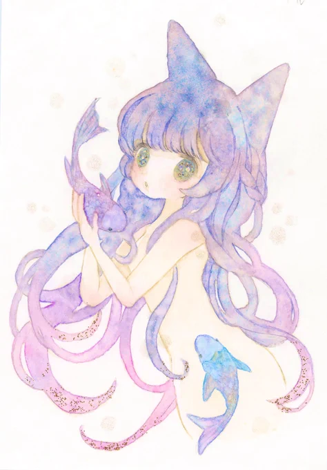 #みんなこういう紫が好きなんでしょ分離色の紫を水彩に閉じこめて。 