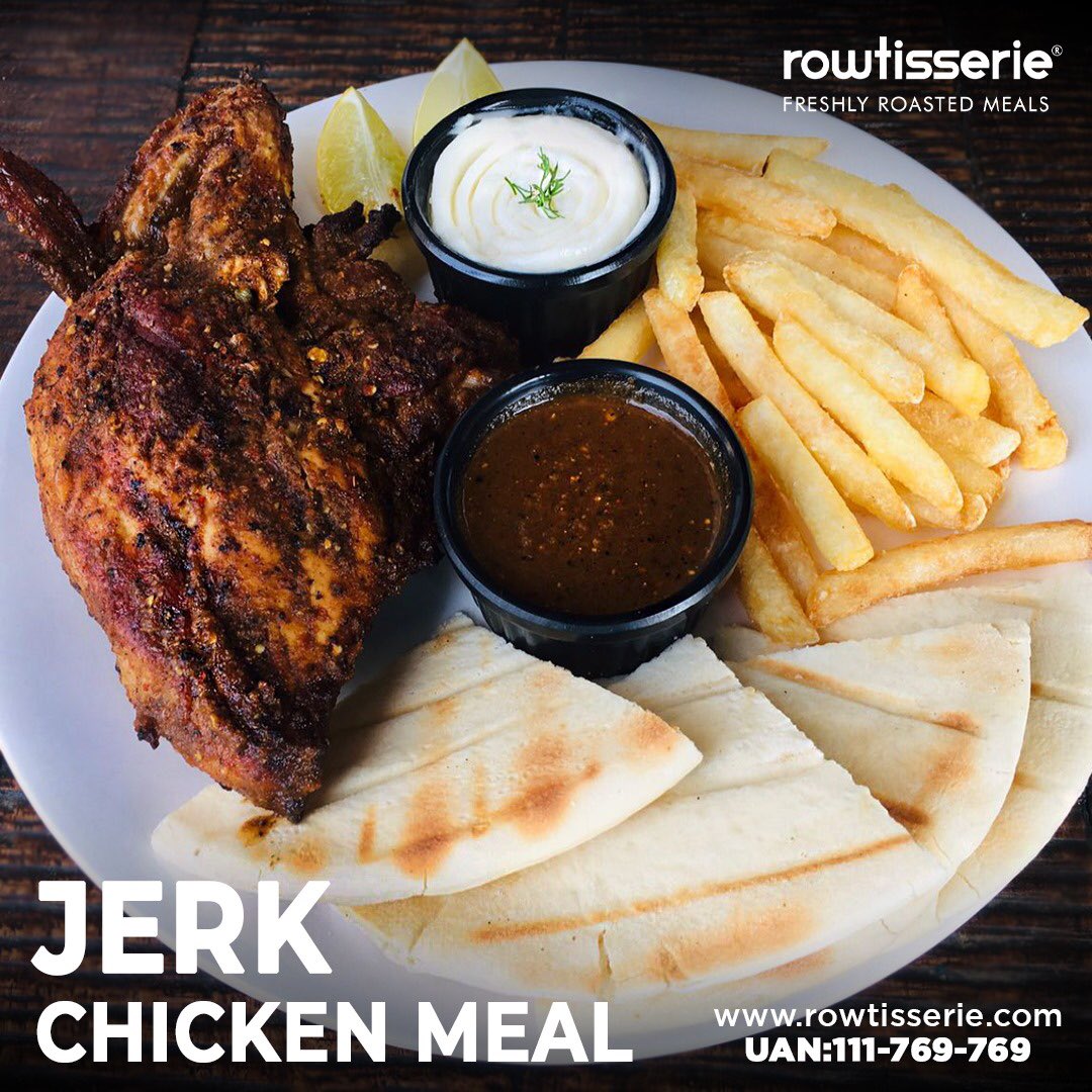 Jerk Chicken Meal #Rowtisserie #14thStreetPhase5DHA #jerkchicken #blackened #fries #ordernow #DeliciousGrilledJerkChicken #SizzlingFlavors #ChickenPerfection #GrillAndChill #FlameKissedChicken #TasteTheFire #GrillLovers #SmokyChicken #FlavorfulGrilling