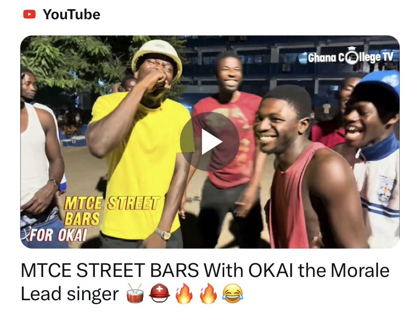 MTCE STREET BARS With OKAI the Morale Lead singer 🥁⛑️🔥🔥😂
youtu.be/4amjCfaK5DI

Don’t miss out ,just click on the link you go feel waa
Abena Korkor || Chelsea ||