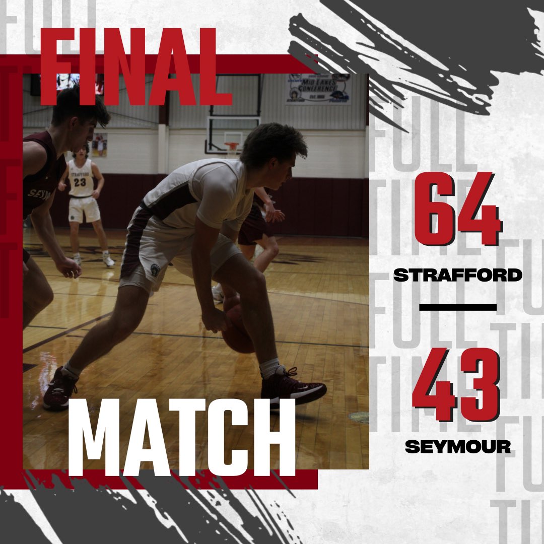 Tonight the boys pulled through with a WIN🏆! Varsity and c team won against Seymour. Very proud of our team!

Varsity
Strafford 64
Seymour 43

Junior Varsity
Strafford 52
Seymour 53

C Team
Strafford 37
Seymour 25

#StraffordStrong