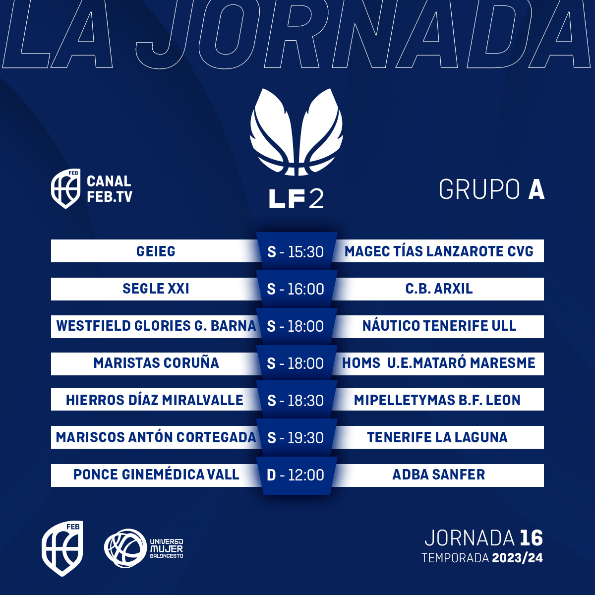 ⛹️‍♀️ #LF2: La 🇯1️⃣6️⃣ se pone ya en marcha con los primeros partidos del Grupo A en #CanalFEB

▶️ <a href="/GEiEGBasquet/">GEiEG Bàsquet</a> 🆚 <a href="/magectias1995/">Magec Tías</a> 
▶️ Segle XXI 🆚 <a href="/ArxilCb/">CB Arxil</a> 

🕞 Desde las 15:30 h.
📝 lc.cx/8i7xKC
📊 bit.ly/3ZHPIrN
📺 bit.ly/3fpRrPB