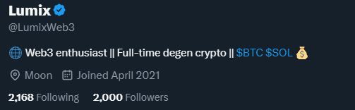 Good morning legends ! ☀️☕️

💥🎁 SPECIAL GIVEAWAY 🎁💥

2000 followers  : THANK YOU ! 🫂
Web 3 is amazing ! Let's support each other !

Follow + Like + RT + Comment with your $SOL adress 
0.4 SOL 🪂✅👇