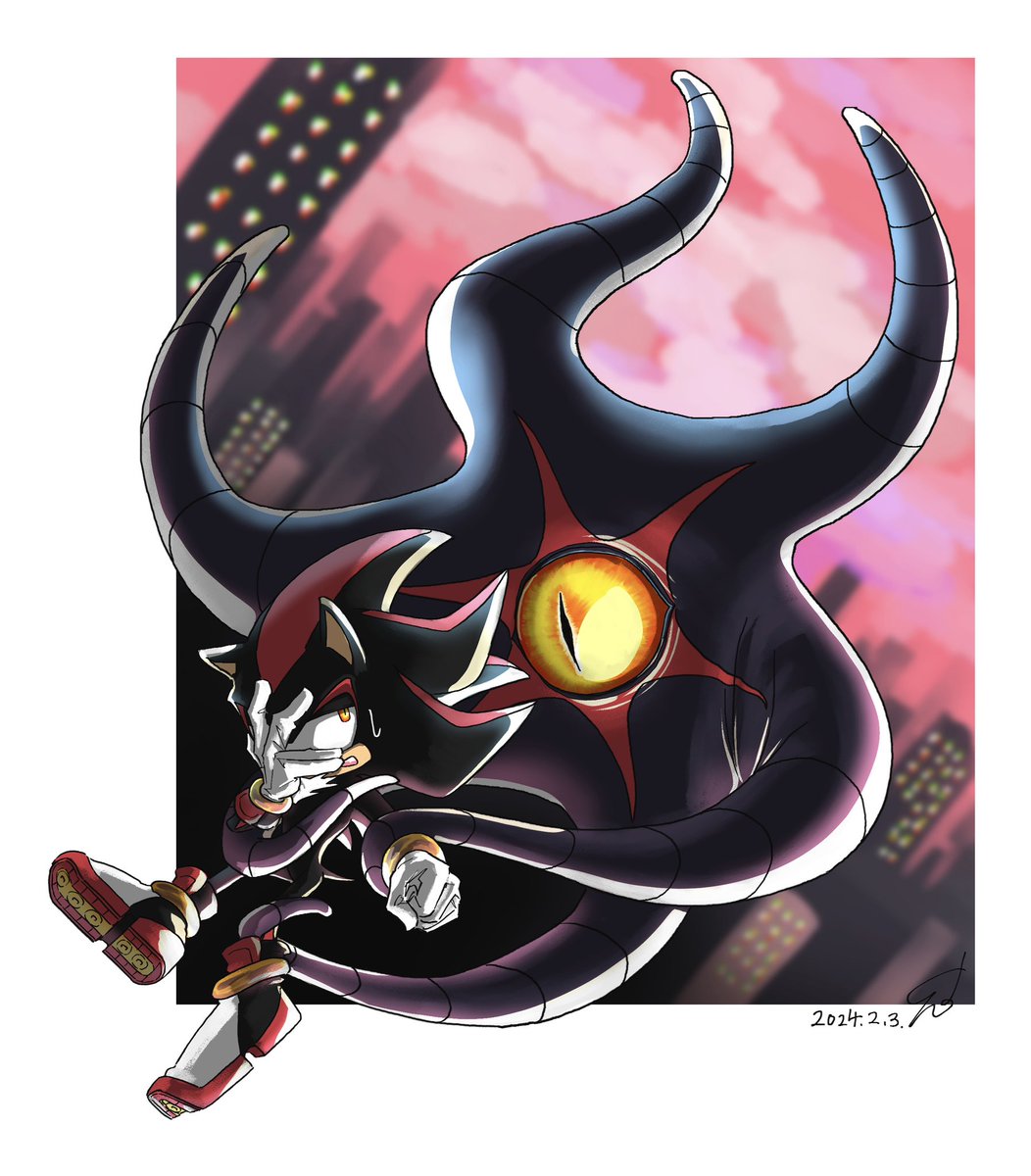 シャドウ・ザ・ヘッジホッグ 「宿敵ドゥームパパに絡まれるの可哀想かわいいね!#SonicXShadowGene」|えす@鼻カピカピ事件簿のイラスト