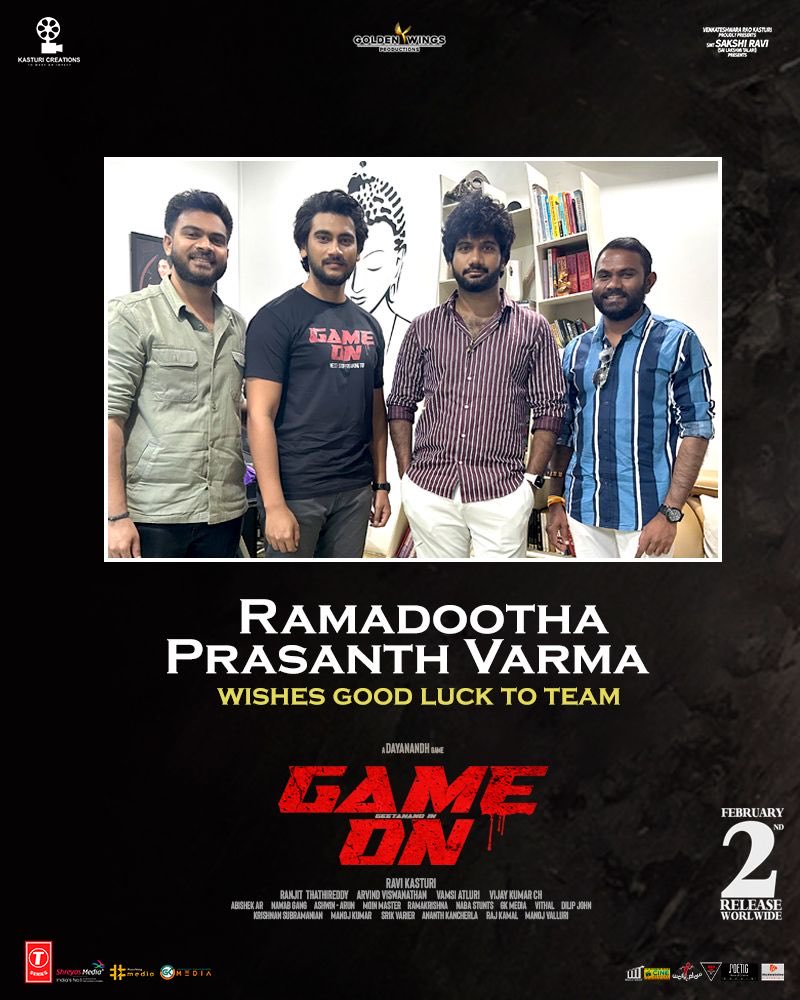 IamEluruSreenu's tweet photo. Happening director @PrasanthVarma wishes team #GameOnMovie a great run at the Theaters
#GameOnFromFEB2nd https://t.co/xhTHJTKwTW