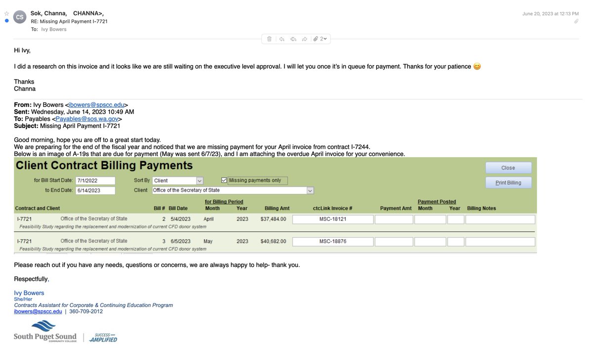 bjm1203's tweet photo. WA SOS has no problem finding money to pay for invoices to foreign companies like LogicallyAI to monitor the speech of Washingtonians... but for some reason they can't seem to stay up to date with other invoices. What kind of operation are they running? https://t.co/Kp2VmgqoMr