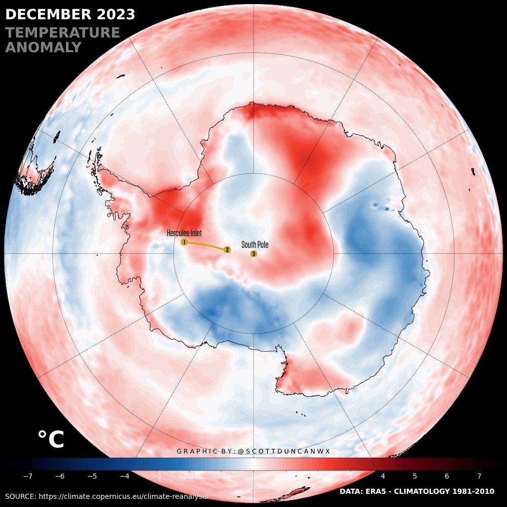 Anche l’Antartide è risultato essere più caldo che in passato (Dicembre 2023 riferito alle medie nello stesso periodo tra 1981 e 2010 - dati <a href="/CopernicusEU/">Copernicus EU</a> / grafico <a href="/ScottDuncanWX/">Scott Duncan</a> )

Per approfondire il post a questo link 👉🏽 linkedin.com/posts/omardife…