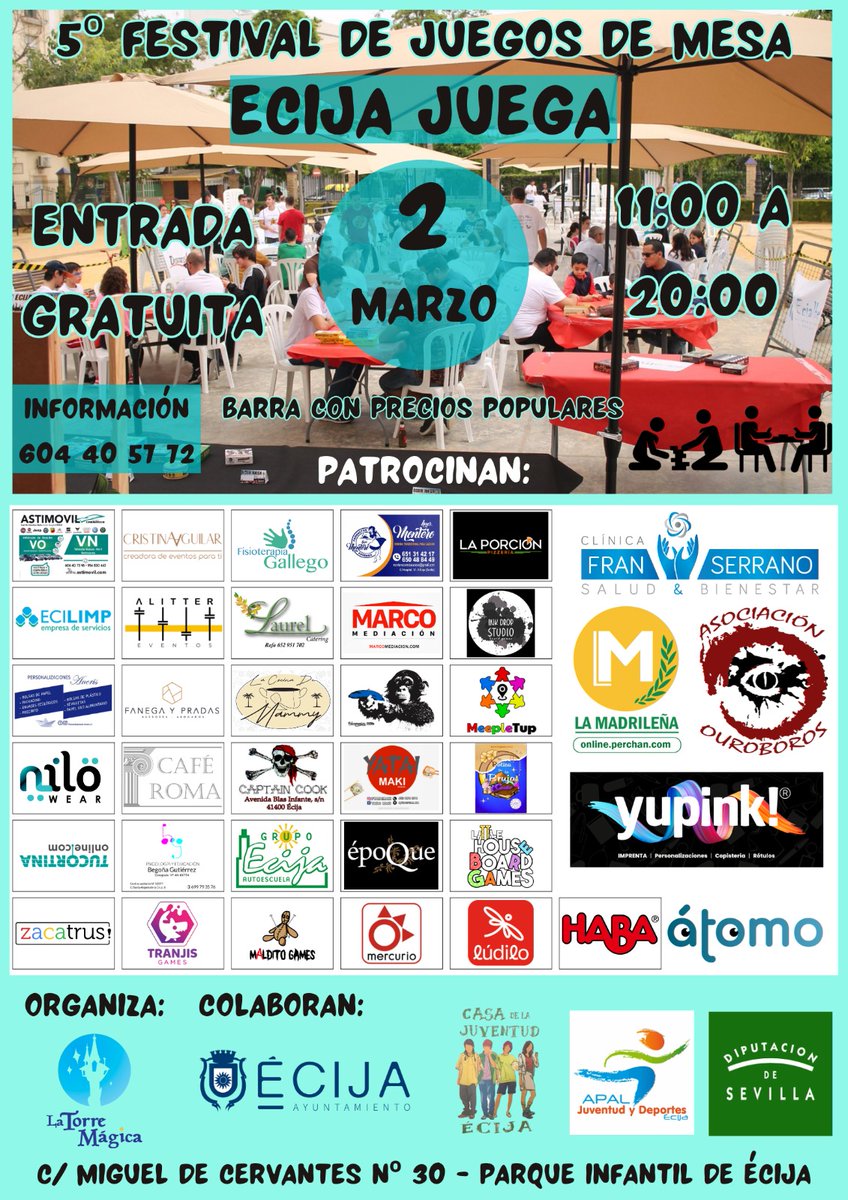 ECIJA JUEGA!

Ya tenemos fecha para nuestro festival de juegos de mesa, ECIJA JUEGA!  ♟️🎲🀄

Reserva el 2 de marzo para venir y disfrutar de unas jornadas increíbles en familia o con amigos.👪

#latorremagica #ecijajuega #ecija #juegosdemesa