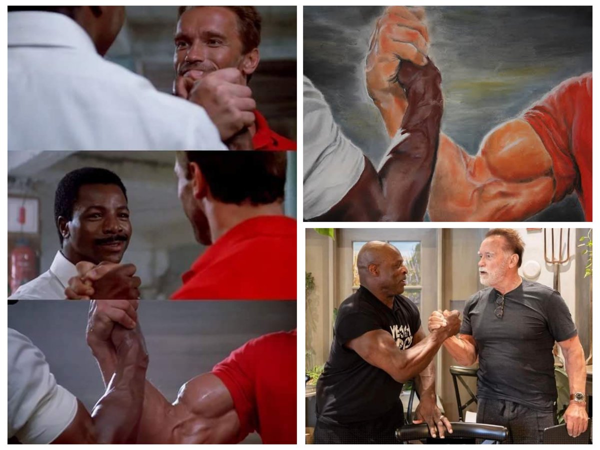 One half of the epic handshake is no more. Carl Weathers, veteran action  star of Rocky, Predators and other testosterone movies. This shot of Carl  with Arnold Schwarzenegger in the opening scene, image size:1200x900