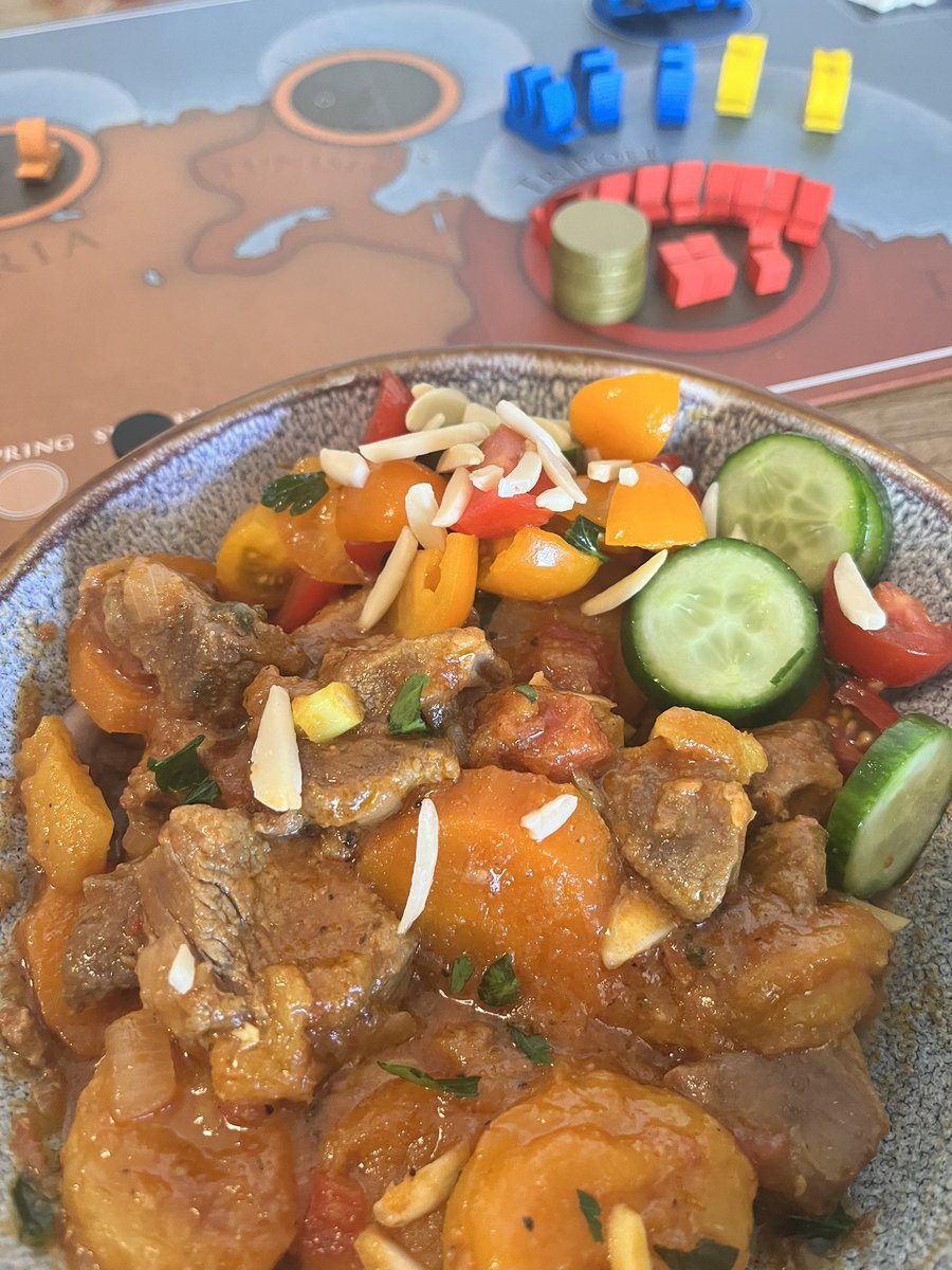 gamecook80's tweet photo. North African Lamb and Apricot Tagine to go with @fortcircle games Shores of Tripoli.
Hearty and bursting with flavours and spices of the region. https://t.co/6hDUoQaKxp