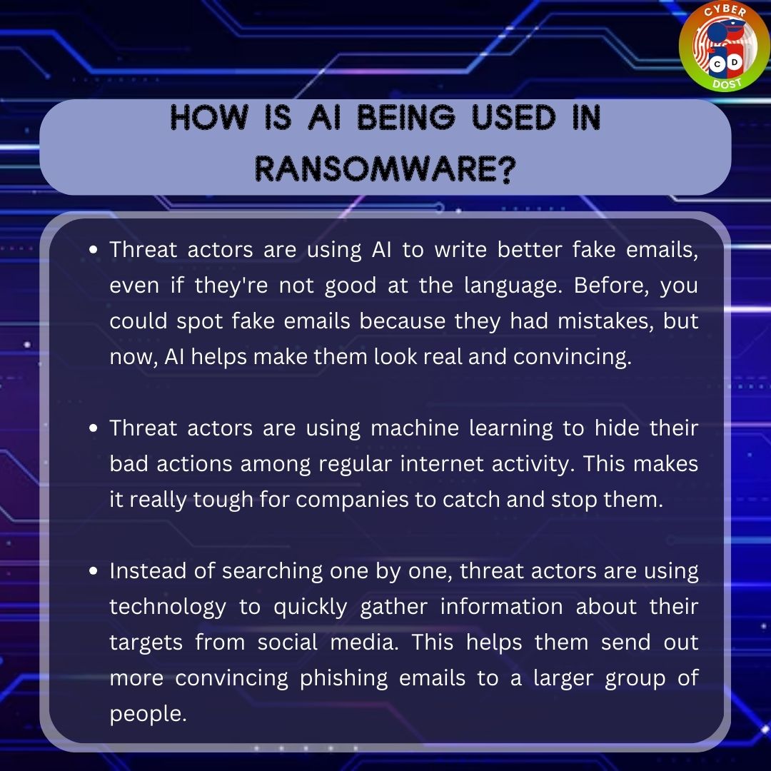 Cyberdost's tweet photo. Safeguard yourself from AI enabled Ransomware Attacks

#I4C #MHA #Cyberdost #Cybercrime #Cybersecurity #DigitalSafety #Stayalert #News #SocialmediaInsights #Share #Awareness https://t.co/747tMr0M7n