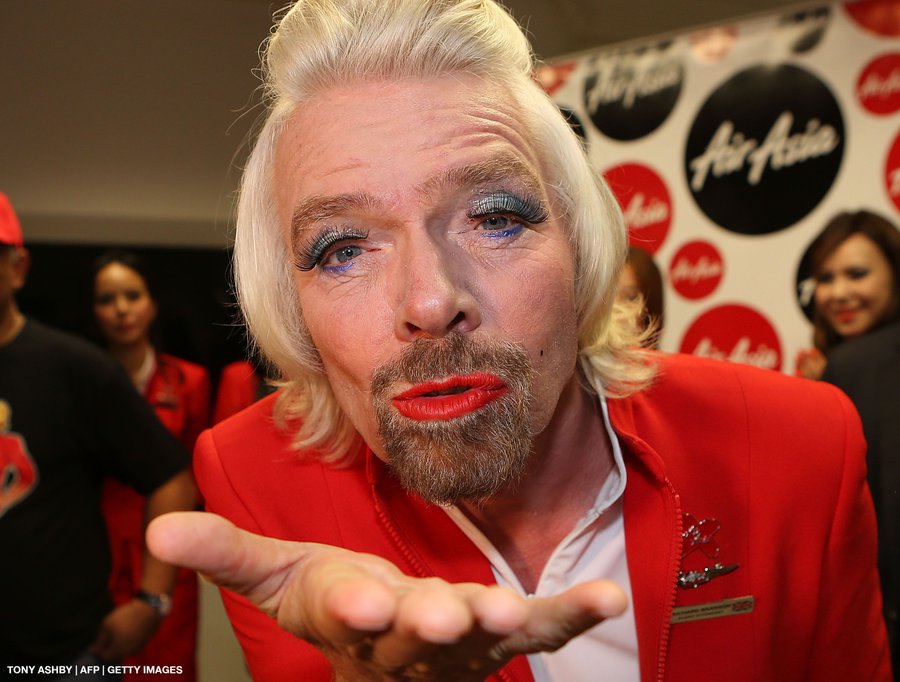 runews's tweet image. Remember when Richard Branson playfully worked as a flight attendant in drag? 

Now, Swiss Airlines is turning the tables, allowing men to wear makeup, fake eyelashes, lipstick, and skip leg shaving. 

What started as a joke is now a reality. #InclusiveSkies ✈️💄