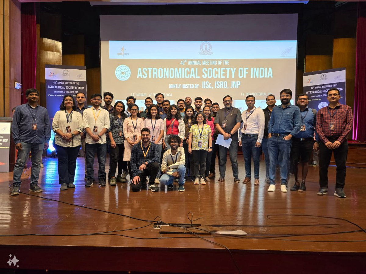 The clusters of stars from ARIES illuminating the #ASI2024 meeting at @iiscbangalore ranging from young PhD students to senior scientists and engineers. @DrJitendraSingh @IndiaDST @karandi65 @dipu_iia