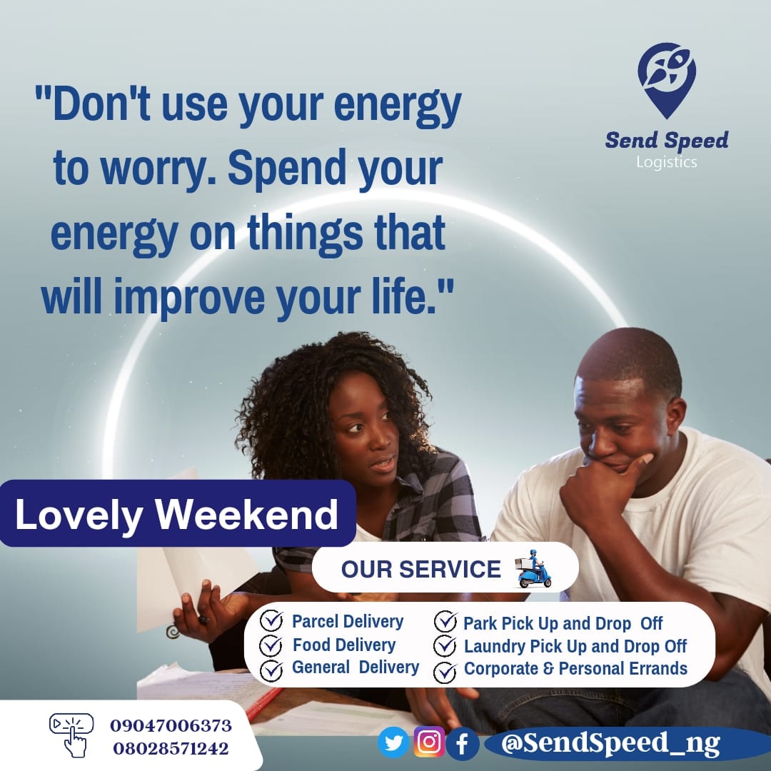 SendSpeed_ng's tweet photo. Focus your energy on how to improve your life, while we handle your logistics matters....
๐ต๐ต๐ต
Happy Weekend.
@SendSpeed_ng cares
Your Reliable Partner
Call Now
๐โ๏ธ09047006373 / 08028571242
#Everydayerrands
#happyweekend
#februarydelivery #warridelivery
#deliveryservices https://t.co/IZJ9NdAOqx